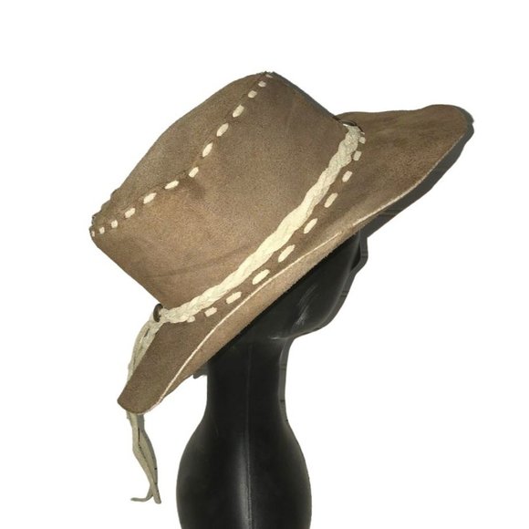 Suede Cowboy or Adventurer Hat - Light brown/tan and beige - Large suede strip s - Picture 5 of 8